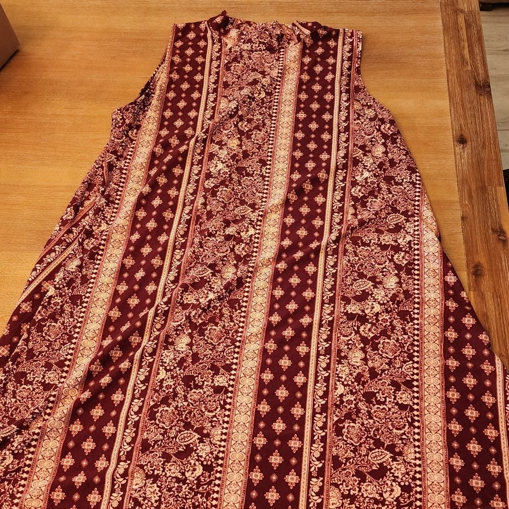 Try This Size 2x Floral Burgundy Red Dress